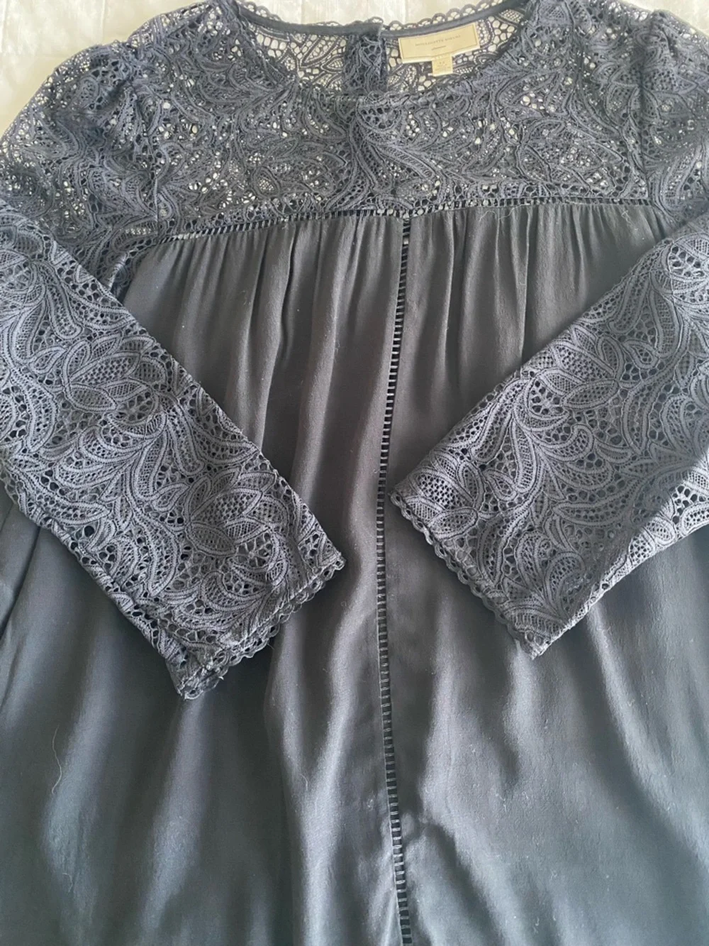 Anthropologie Moulinette Soeurs Black Lace Yoke & Sleeve Blouse Size 12 - Picture 11 of 14